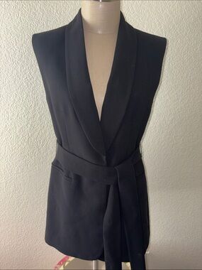 Zara Black Sleeveless Collar Vest with Waist Sash